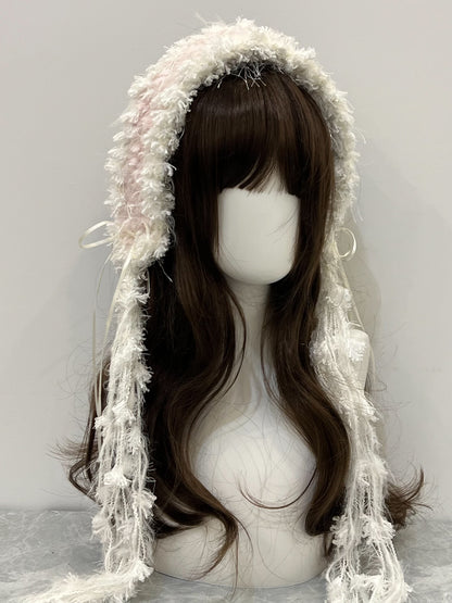 Pink-White Crochet Headband Handmade Kawaii Pastel Hair Band Lolita Anime