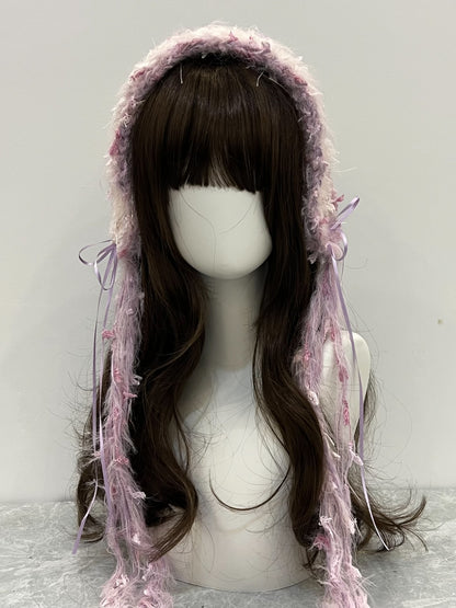 Purple-Pink Crochet Headband Handmade Kawaii Pastel Hair Band Lolita Anime