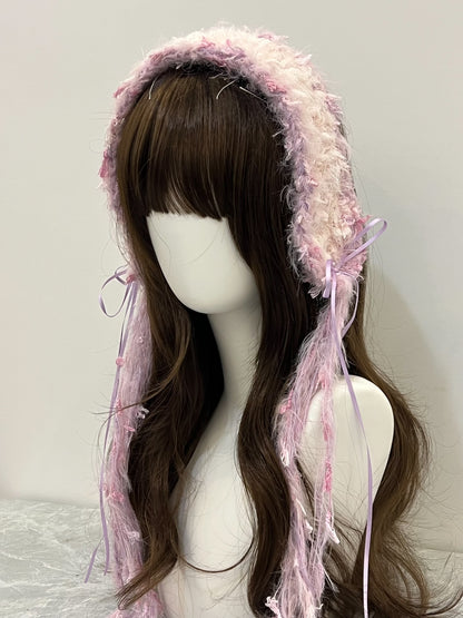Purple-Pink Crochet Headband Handmade Kawaii Pastel Hair Band Lolita Anime
