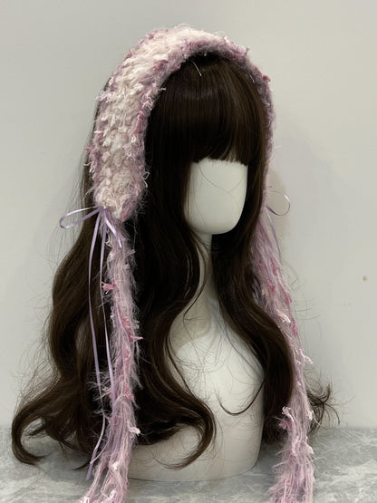 Purple-Pink Crochet Headband Handmade Kawaii Pastel Hair Band Lolita Anime