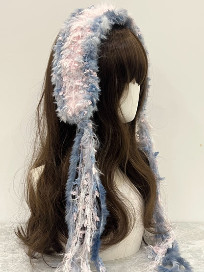Pink-Blau Häkelstirnband Handgefertigt Kawaii Pastell Haarband Lolita Anime Ästhetik