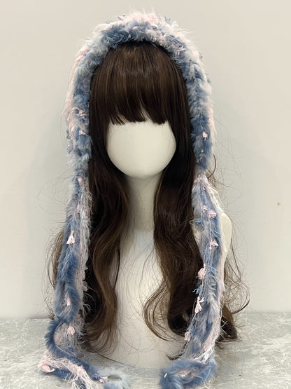 Pink-Blau Häkelstirnband Handgefertigt Kawaii Pastell Haarband Lolita Anime Ästhetik