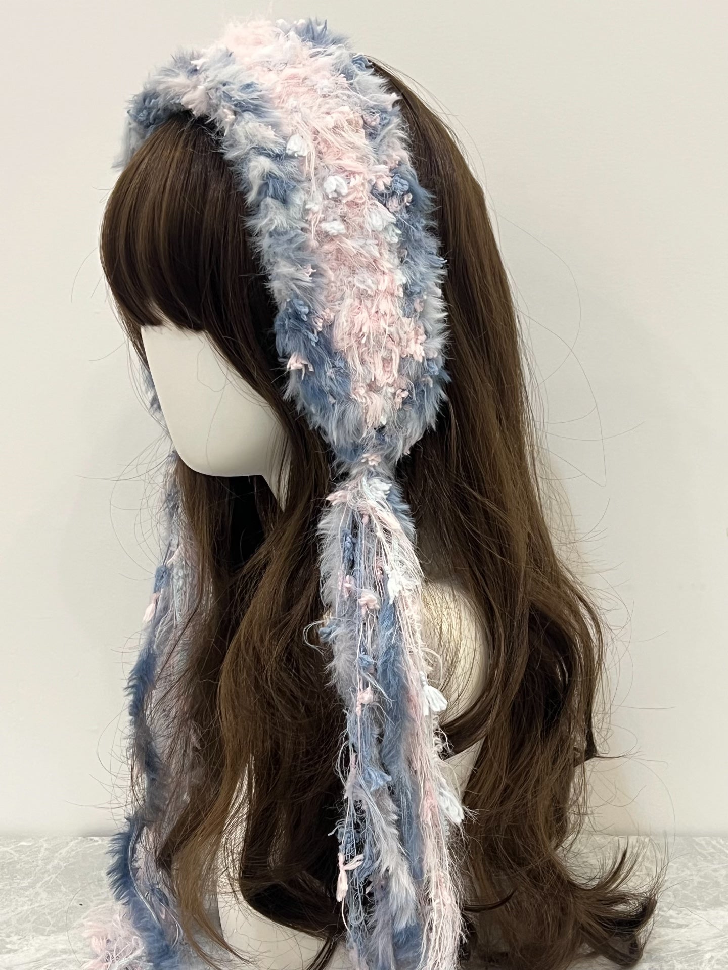 Pink-Blau Häkelstirnband Handgefertigt Kawaii Pastell Haarband Lolita Anime Ästhetik