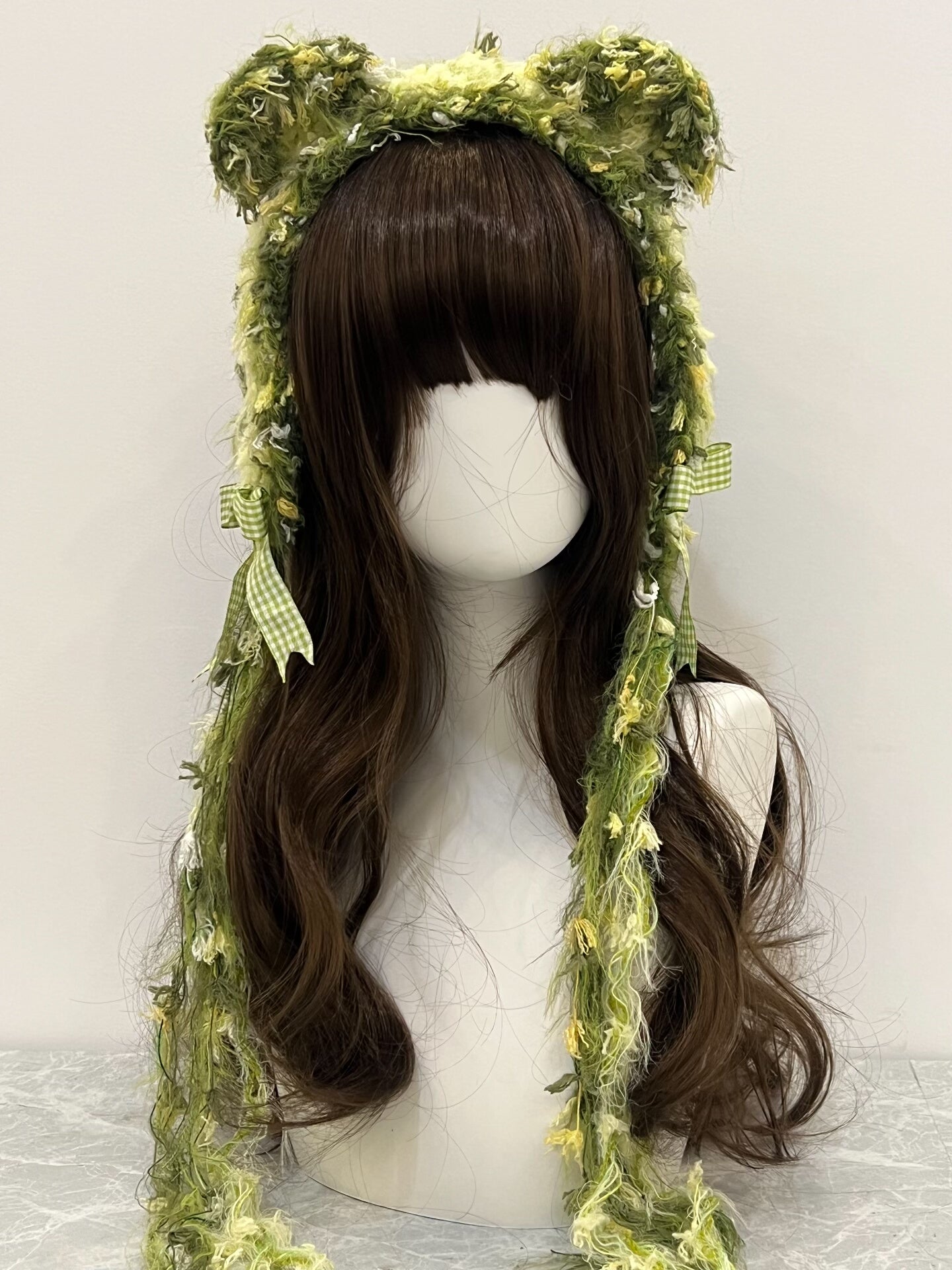 Bandeau au crochet « Green Bear », fait main, Kawaii, pastel, Lolita, esthétique anime