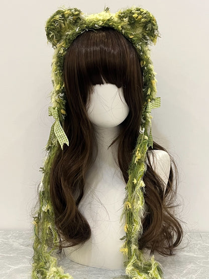 Bandeau au crochet « Green Bear », fait main, Kawaii, pastel, Lolita, esthétique anime