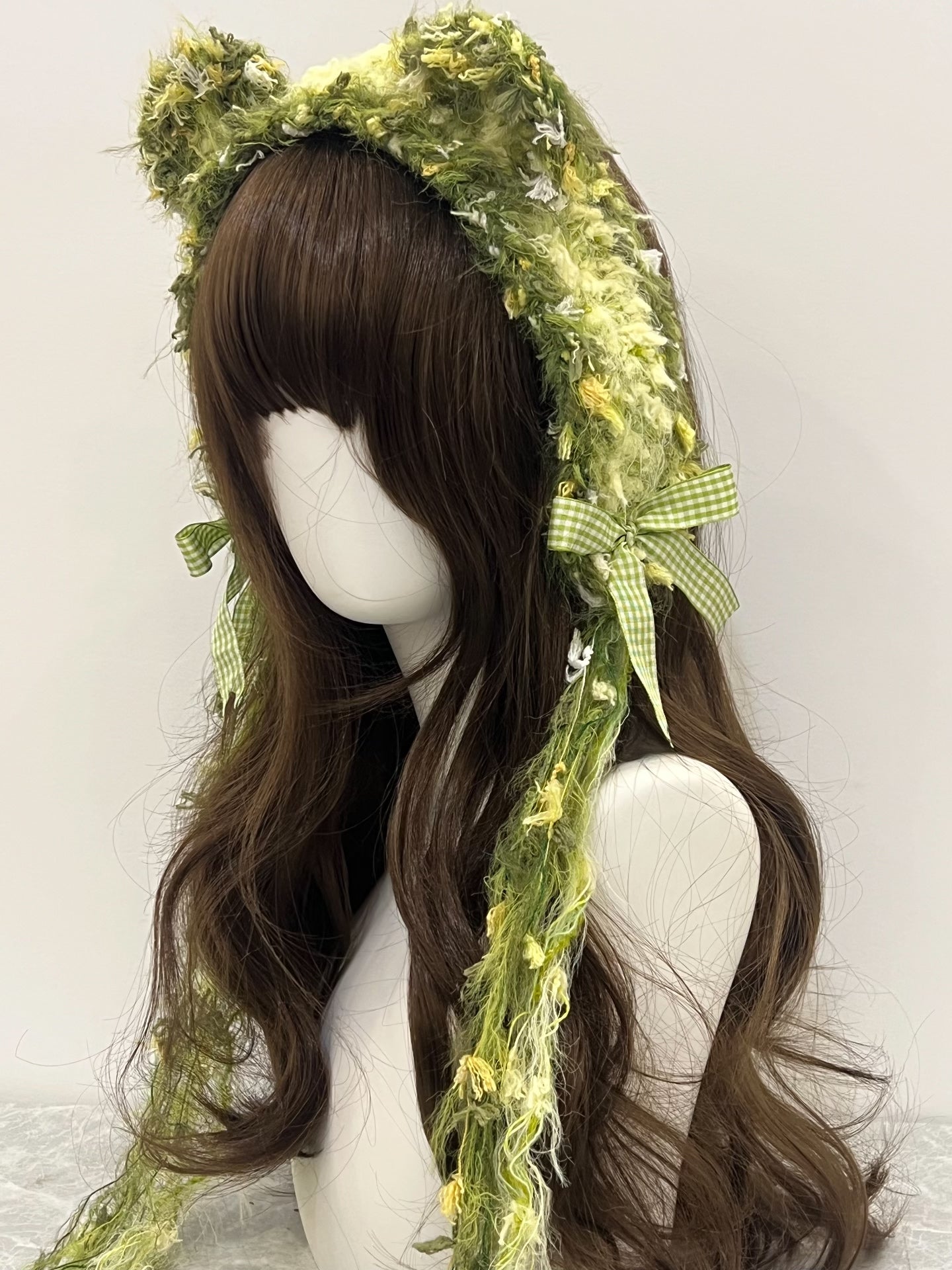 Bandeau au crochet « Green Bear », fait main, Kawaii, pastel, Lolita, esthétique anime