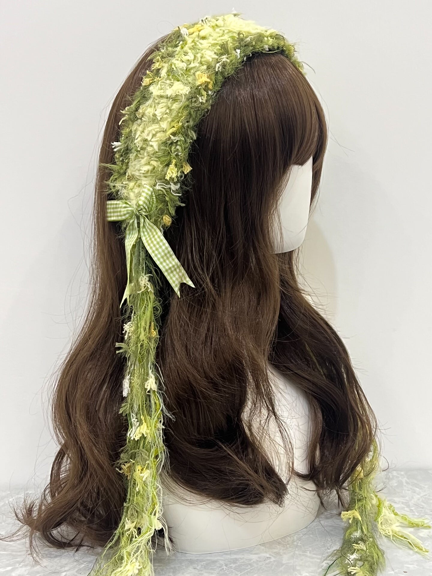 Bandeau au crochet vert fait main, Kawaii pastel, pour cheveux, esthétique Lolita Anime