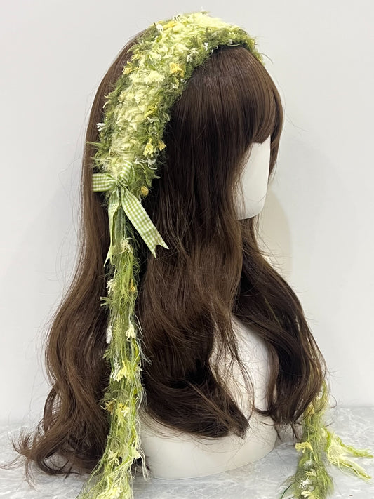 Grünes Häkel-Stirnband Handgemacht Kawaii Pastell Haarband Lolita Anime Ästhetik