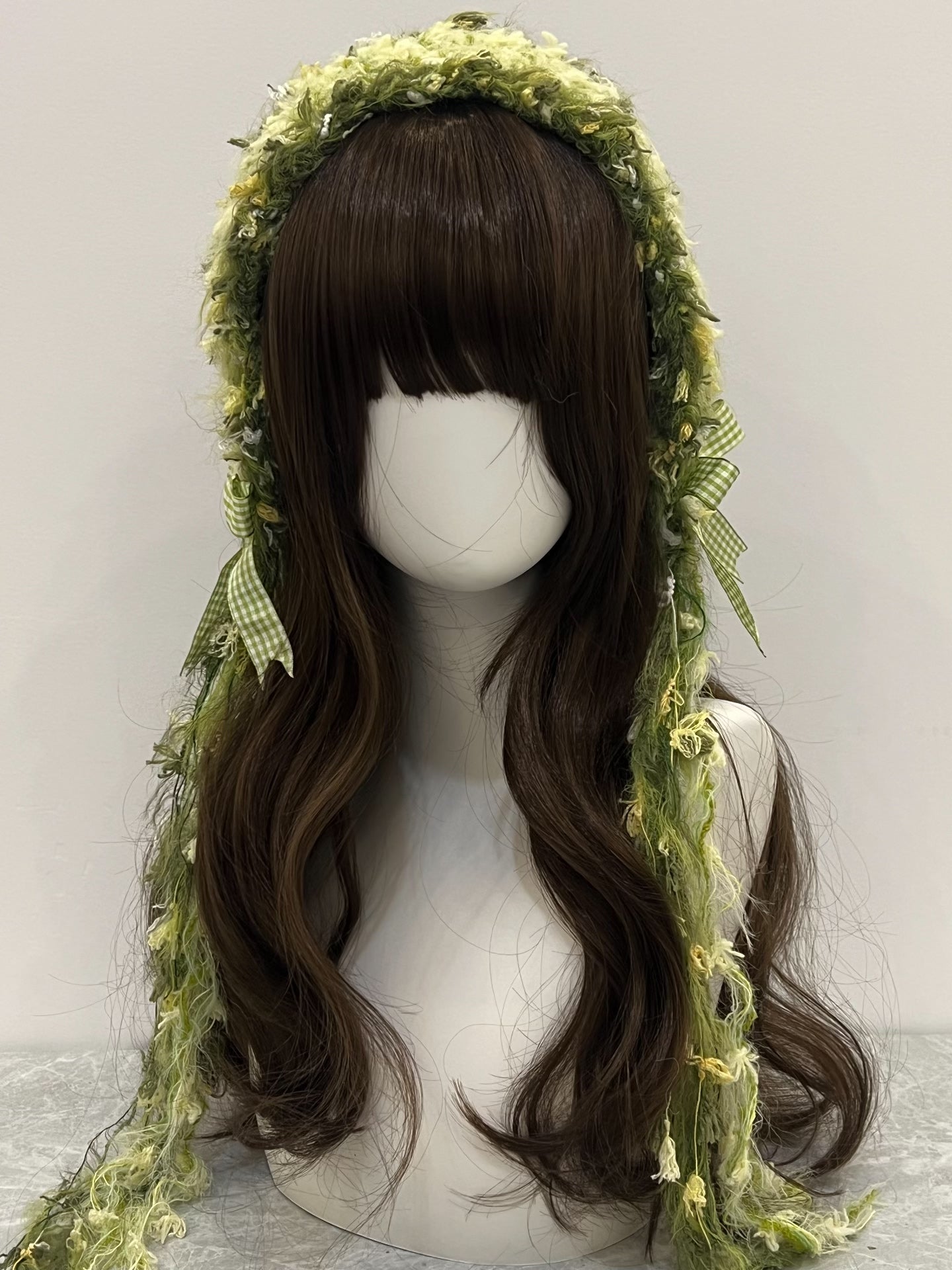 Bandeau au crochet vert fait main, Kawaii pastel, pour cheveux, esthétique Lolita Anime