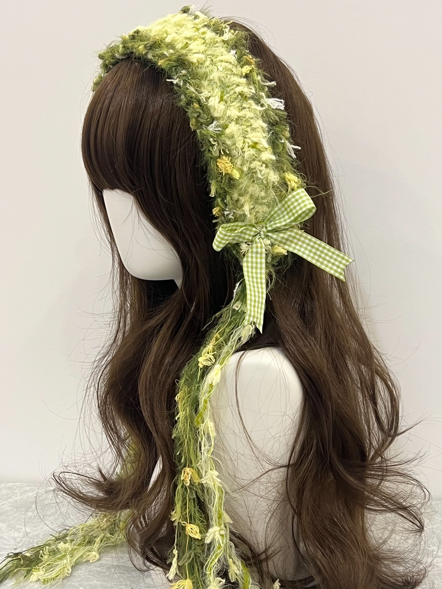 Bandeau au crochet vert fait main, Kawaii pastel, pour cheveux, esthétique Lolita Anime