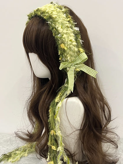 Bandeau au crochet vert fait main, Kawaii pastel, pour cheveux, esthétique Lolita Anime