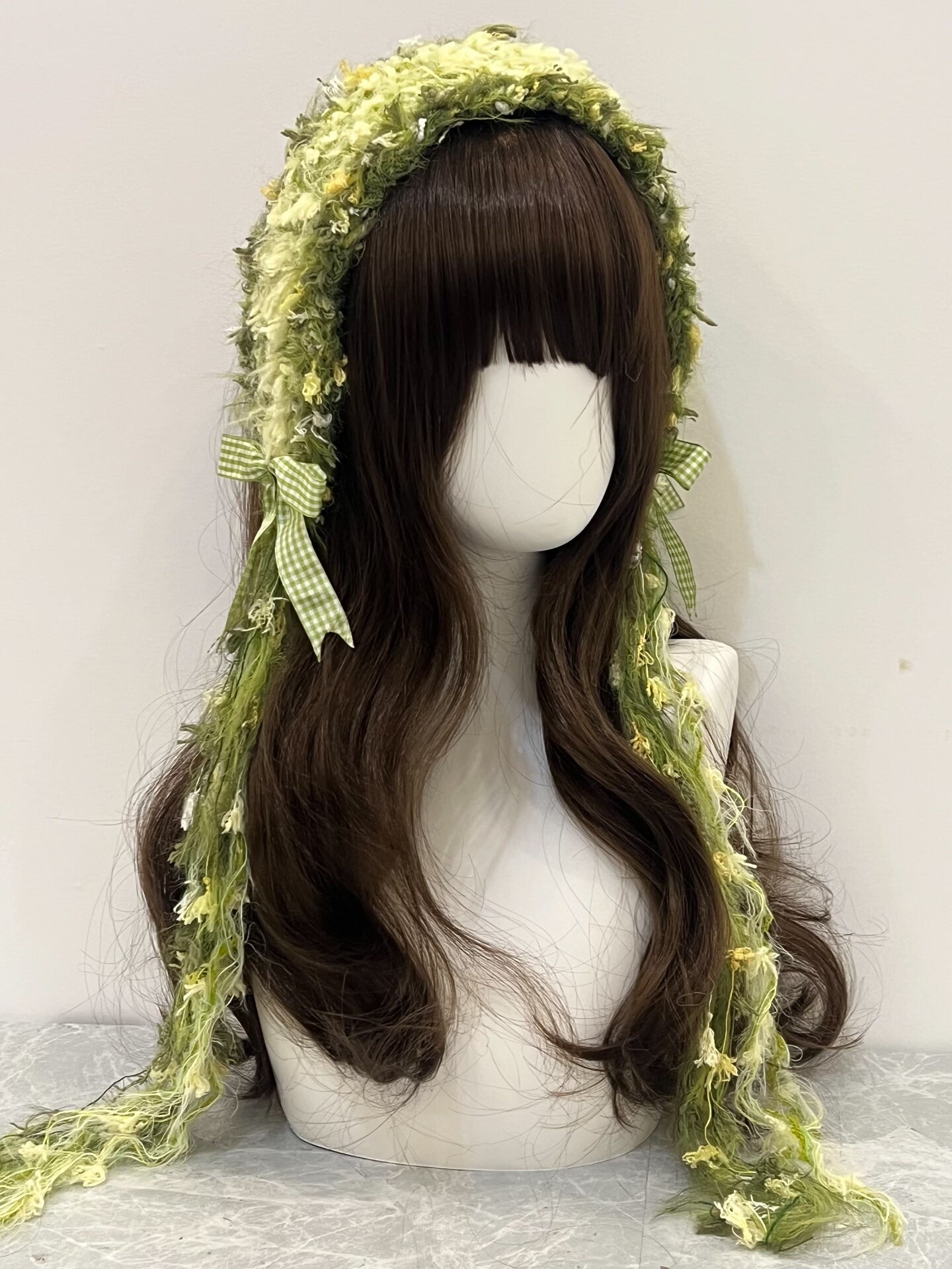 Bandeau au crochet vert fait main, Kawaii pastel, pour cheveux, esthétique Lolita Anime