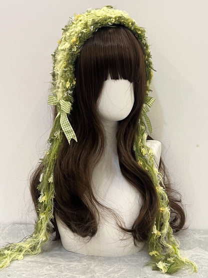 Bandeau au crochet vert fait main, Kawaii pastel, pour cheveux, esthétique Lolita Anime