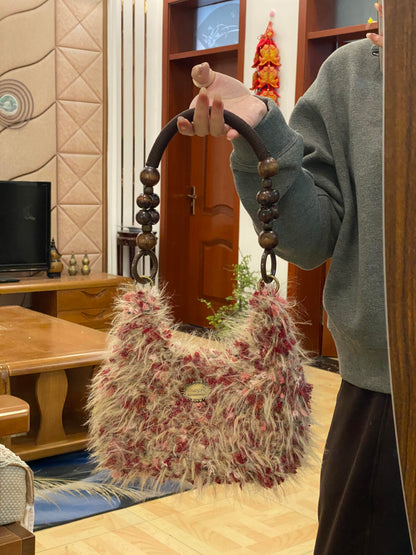 Handgemischte Garn Häkeltasche Baguette, Handgemachte Umhängetasche, Häkel-Hobo-Bag