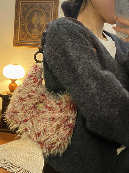 Handgemischte Garn Häkeltasche Baguette, Handgemachte Umhängetasche, Häkel-Hobo-Bag