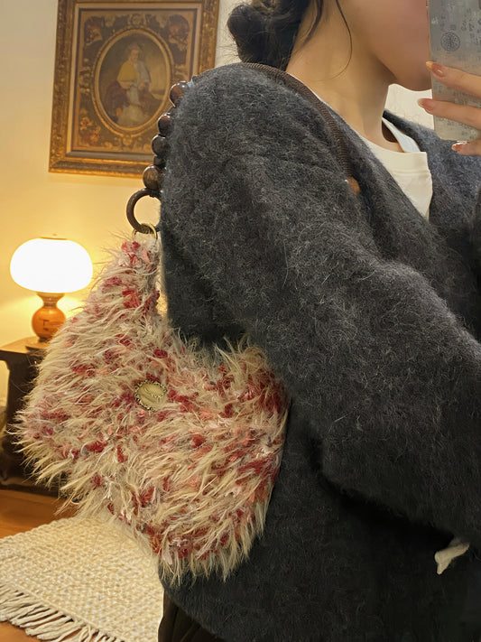 Sac baguette au crochet en fil mélangé à la main, sac à bandoulière fait main, sac hobo au crochet