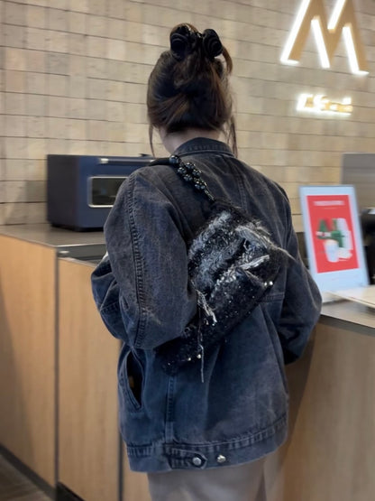 Handgemachte gehäkelte Tasche aus handgesponnenem Garn, handgefertigte Umhängetasche, gehäkelte Crossbody-Tasche