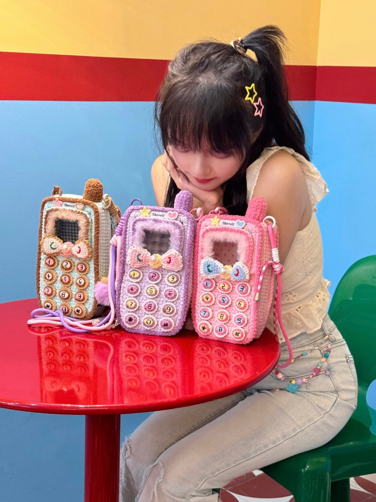 Gehäkelte Handytasche, Kawaii Retro Handytasche, Süße Umhängetasche mit Foto