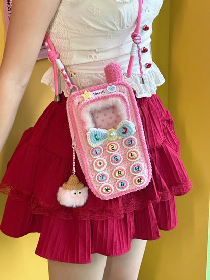 Gehäkelte Handytasche, Kawaii Retro Handytasche, Süße Umhängetasche mit Foto