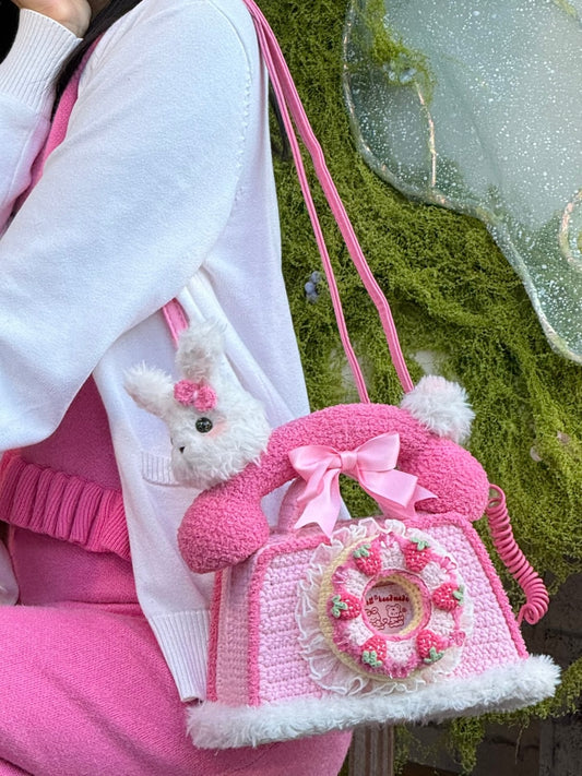 Kawaii Crochet Telephone Bag, Cute Strawberry Phone Crossbody Bag