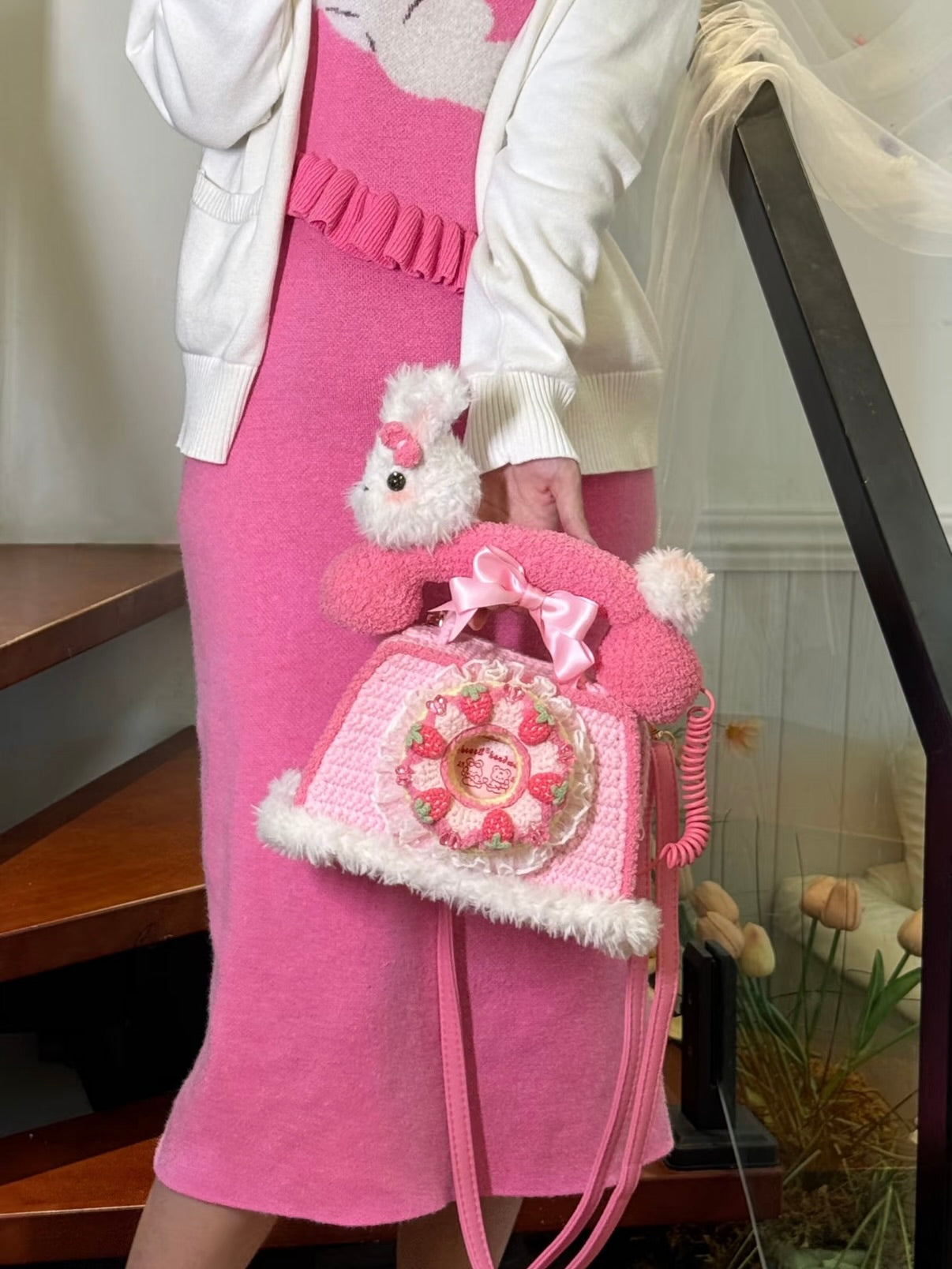 Sac de téléphone Kawaii au crochet, Sac bandoulière mignon en forme de fraise pour téléphone