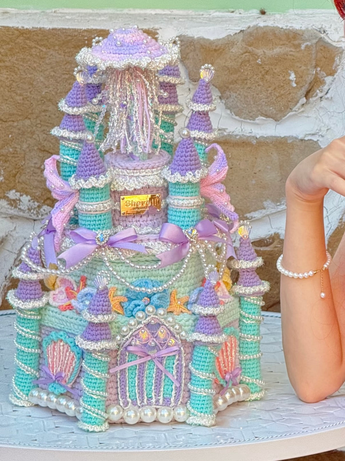 Boîte de rangement en crochet fait main, Décoration de château féérique, Organisateur château de princesse