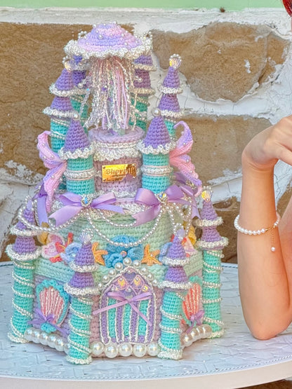 Boîte de rangement en crochet fait main, Décoration de château féérique, Organisateur château de princesse