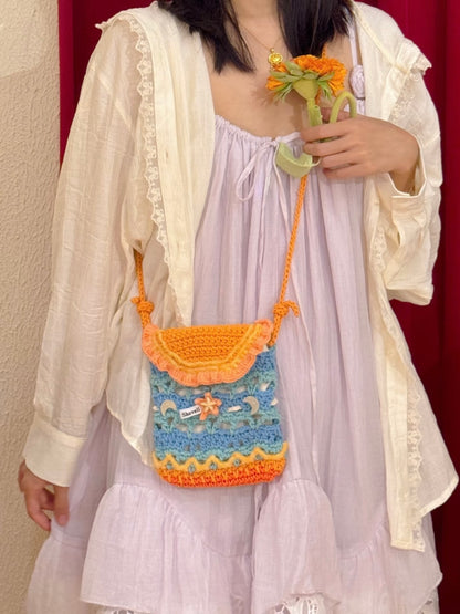 Sac en crochet fait main orange coucher de soleil – Adorable sac bandoulière d'été pour femme