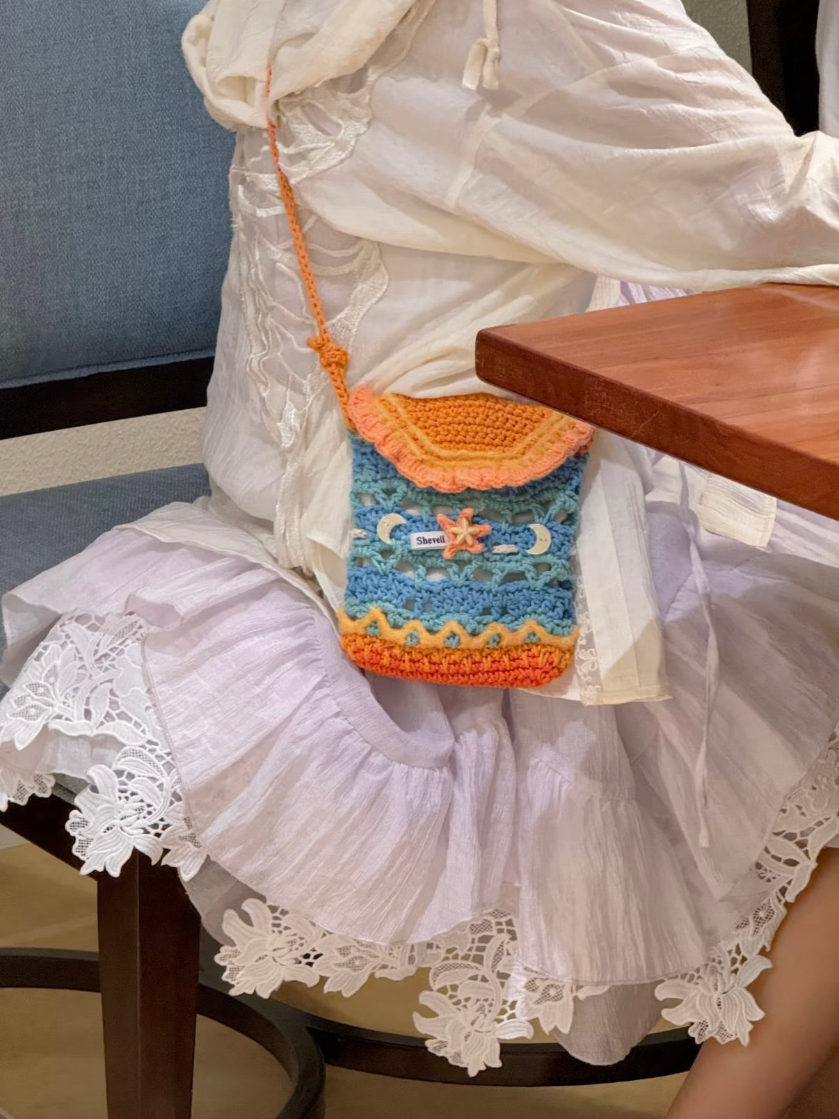 Sac en crochet fait main orange coucher de soleil – Adorable sac bandoulière d'été pour femme
