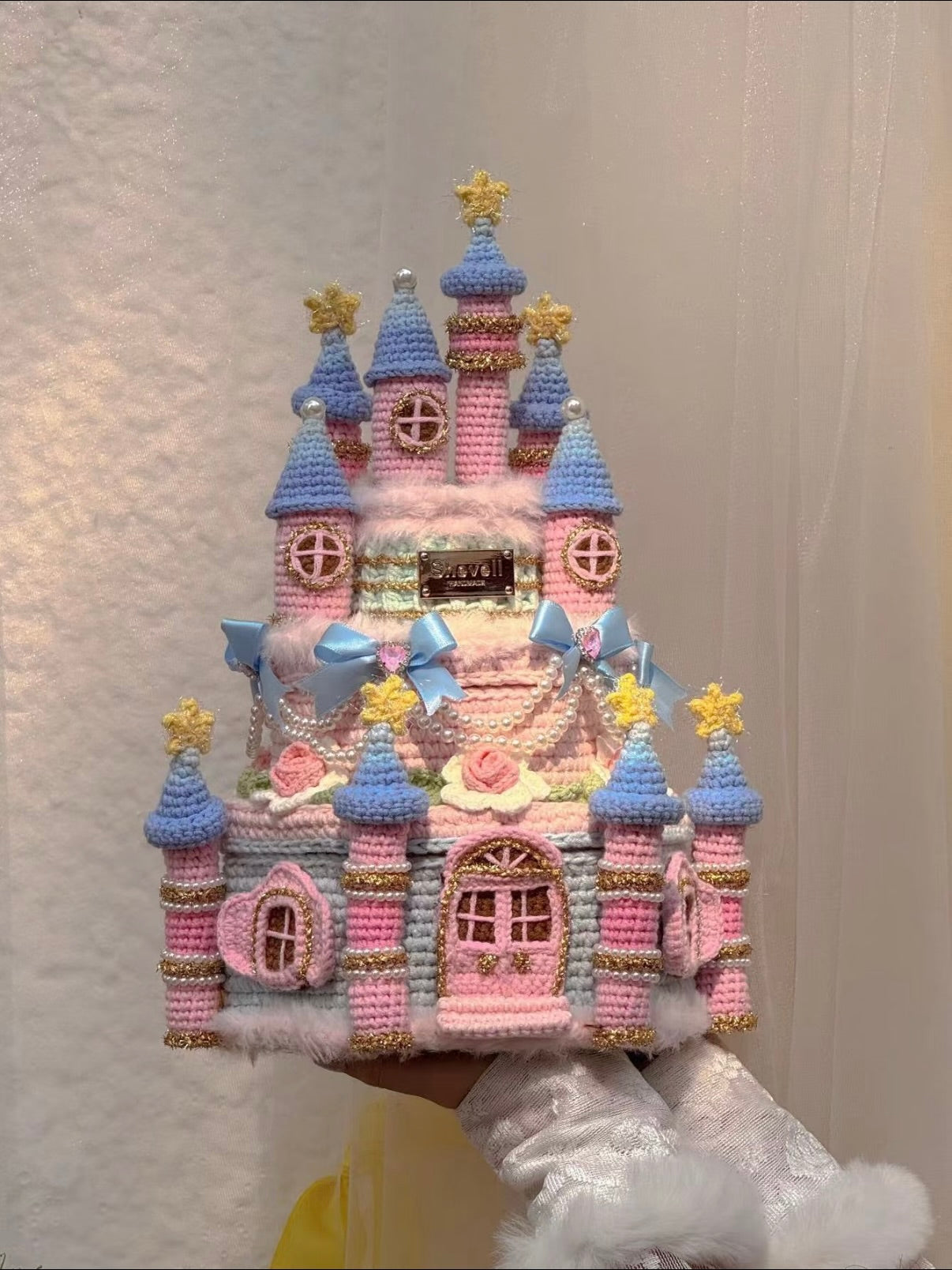 Boîte de rangement château de princesse au crochet faite main, Décoration de château féerique