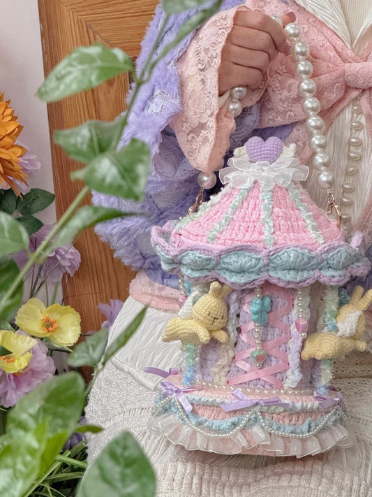 Crochet Carousel Music Box Bag, Kawaii Merry Go Round Purse, Handmade Statement Bag