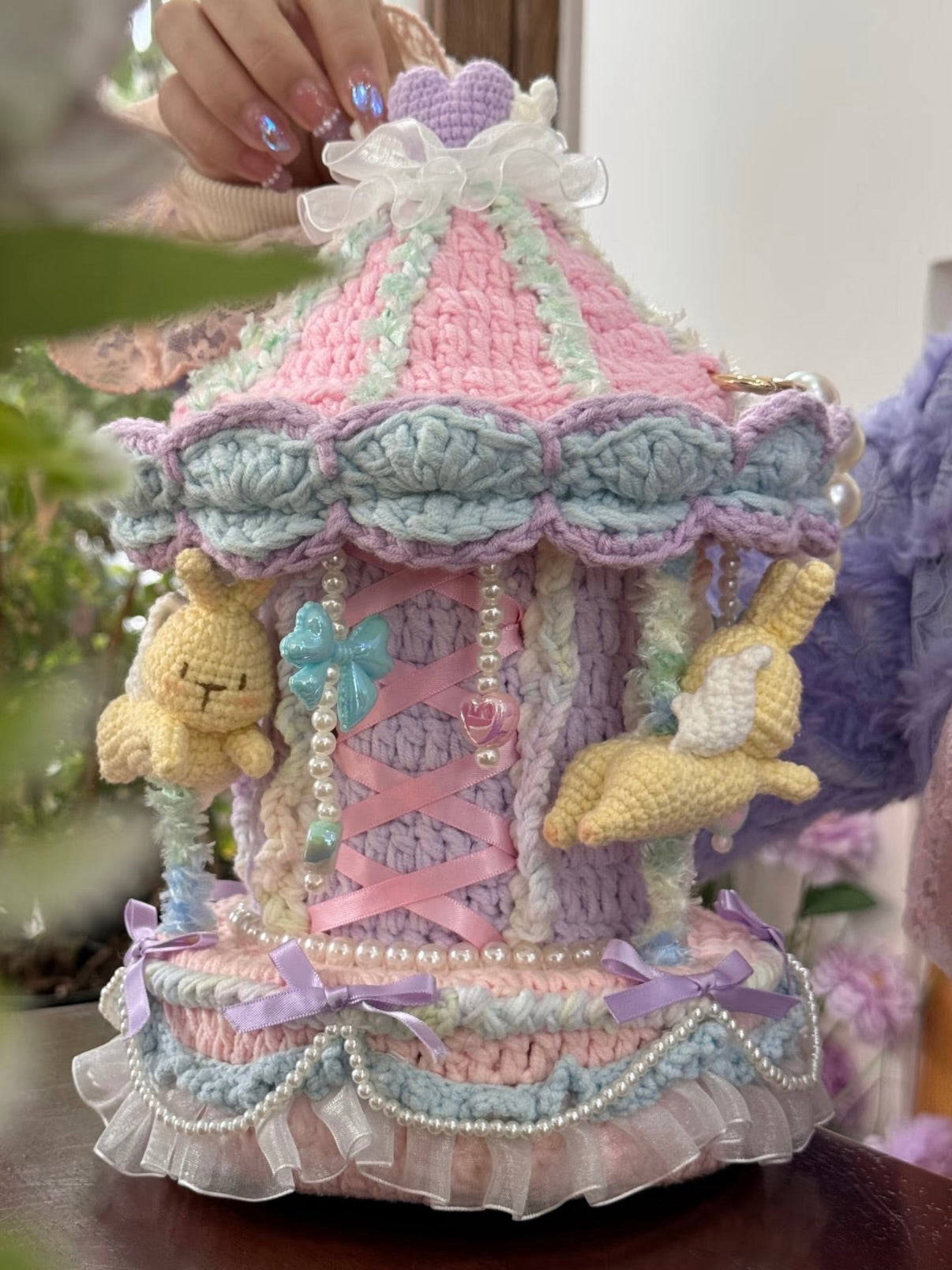 Sac de boîte à musique carrousel en crochet, sac à main carrousel Kawaii, sac à main original fait main