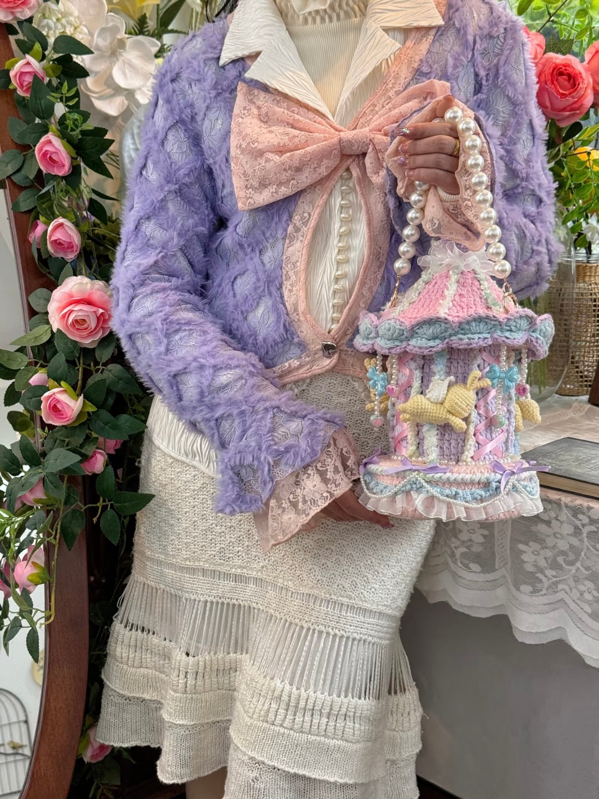 Sac de boîte à musique carrousel en crochet, sac à main carrousel Kawaii, sac à main original fait main