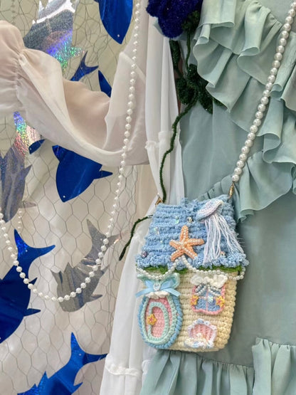Sac de téléphone papillon au crochet, sac à bandoulière bleu cottage, sac à main bandoulière fait main