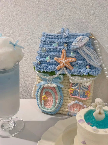 Sac de téléphone papillon au crochet, sac à bandoulière bleu cottage, sac à main bandoulière fait main