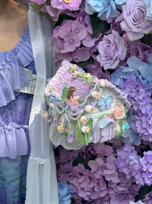 Handmade Crochet Fairy House Bag, Cottagecore Fairycore Crochet Purse