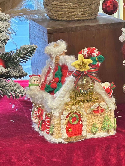 Sac de Noël en crochet fait main, boîte de rangement cottage de vacances, crochet de Noël