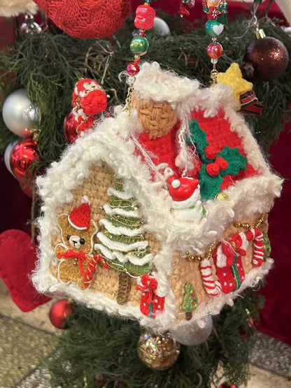 Sac de Noël en crochet fait main, boîte de rangement cottage de vacances, crochet de Noël