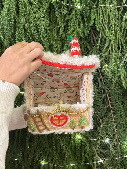 Sac de Noël en crochet fait main, boîte de rangement cottage de vacances, crochet de Noël