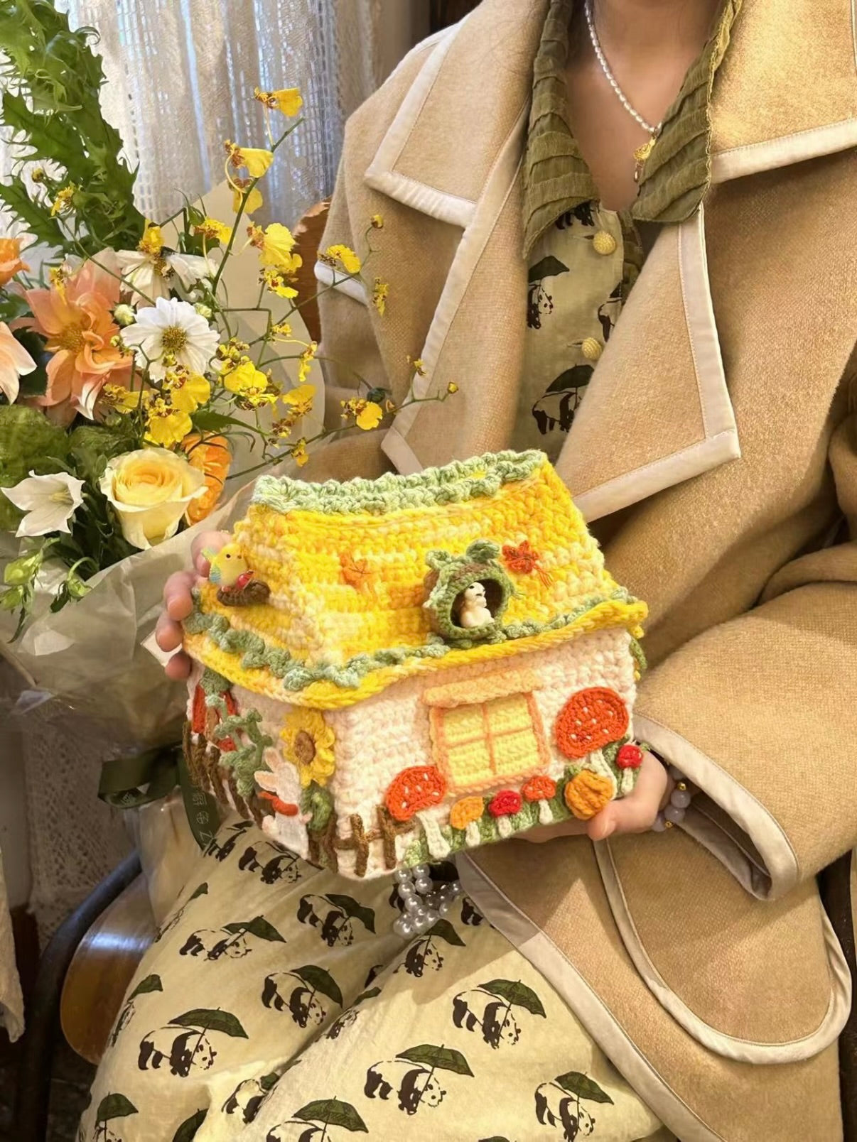 Sac maison de campagne en crochet fait main, Sac à main maison de conte de fées