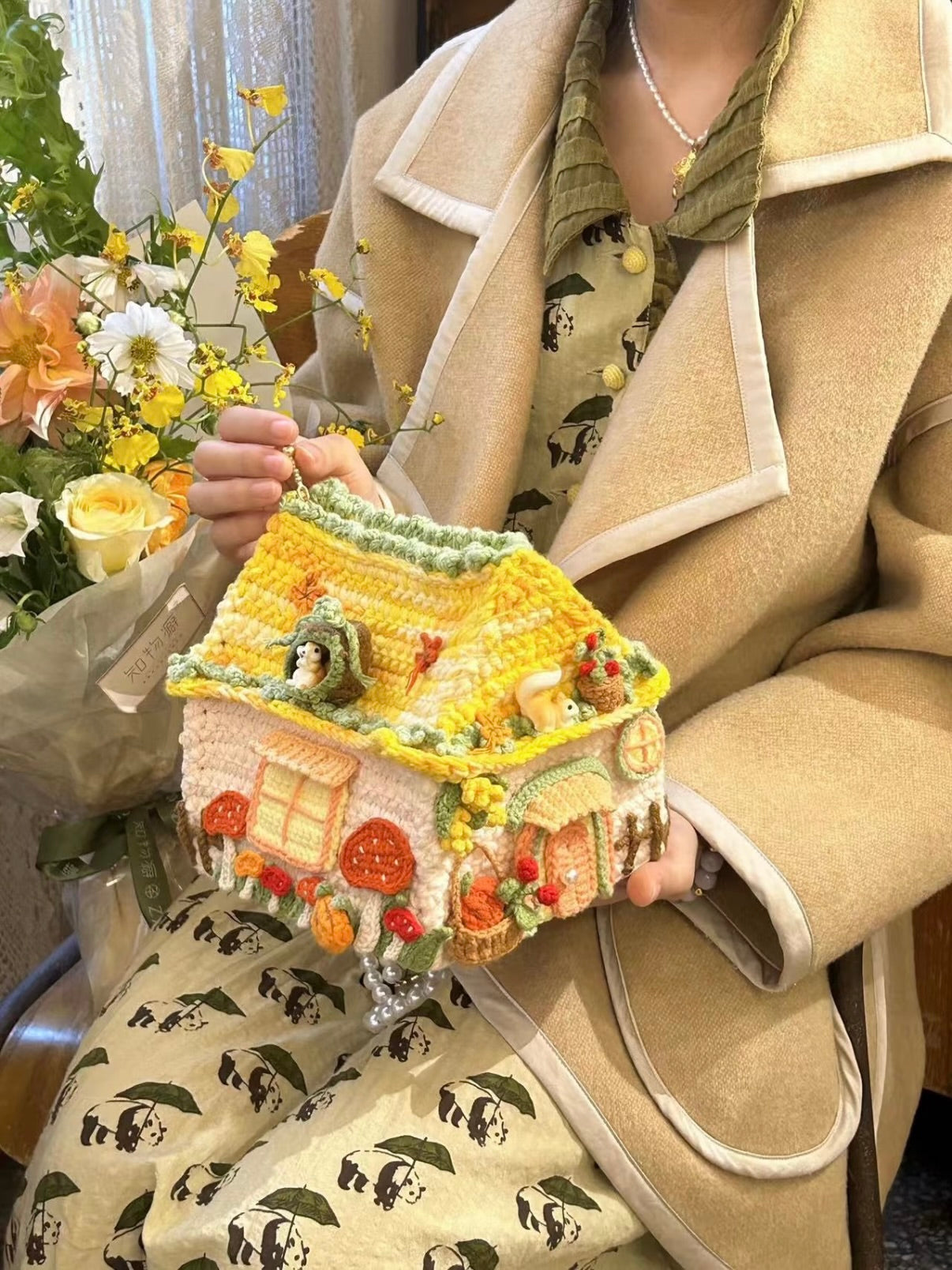 Sac maison de campagne en crochet fait main, Sac à main maison de conte de fées