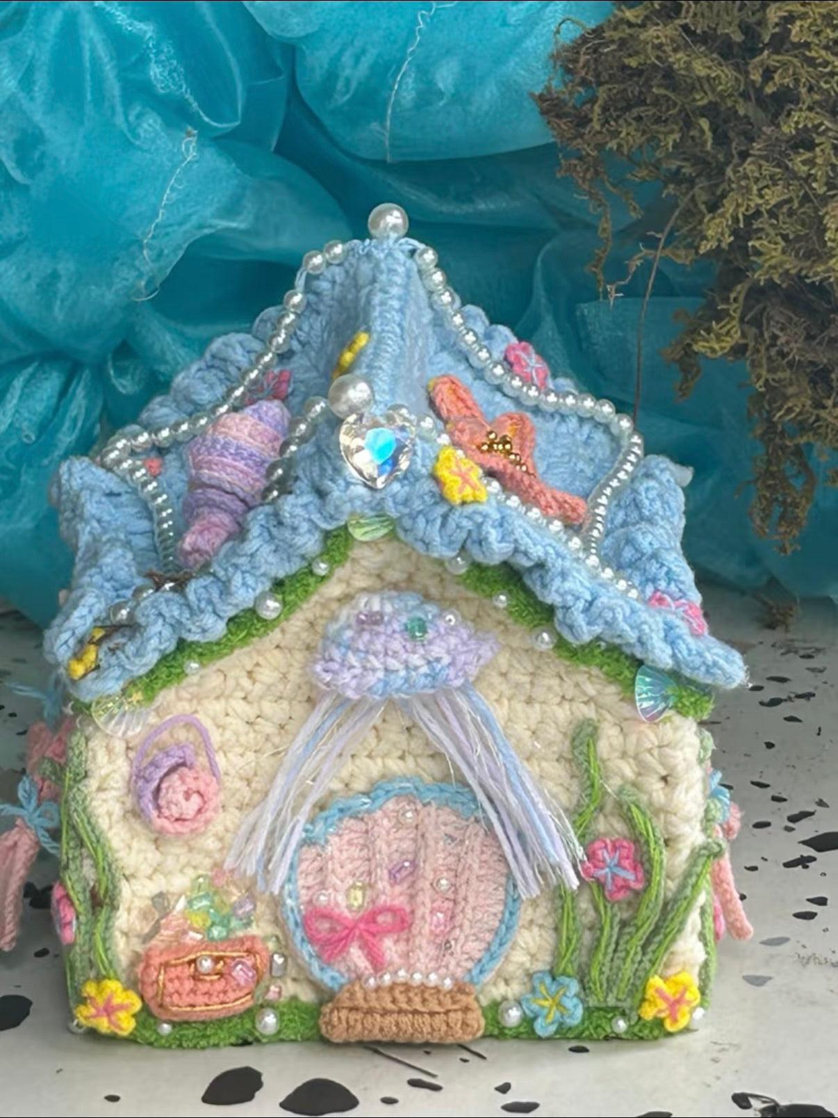 Handmade Crochet Fairy House Bag, Whimsical Fairycore House Handbag