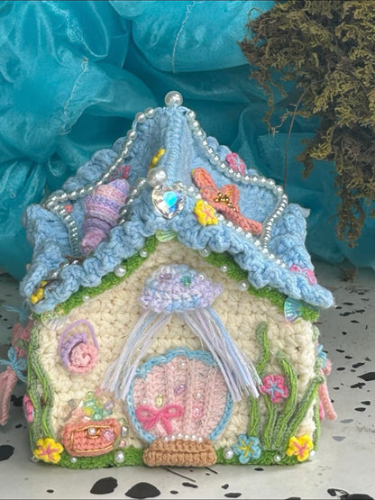 Handmade Crochet Fairy House Bag, Whimsical Fairycore House Handbag