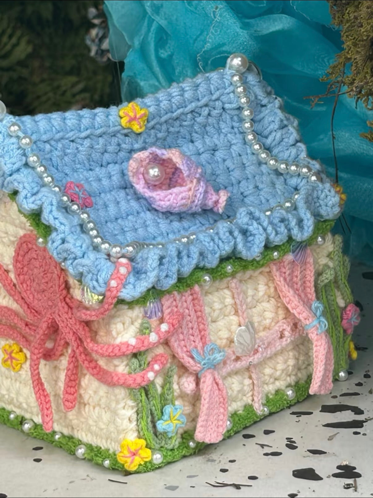 Handmade Crochet Fairy House Bag, Whimsical Fairycore House Handbag