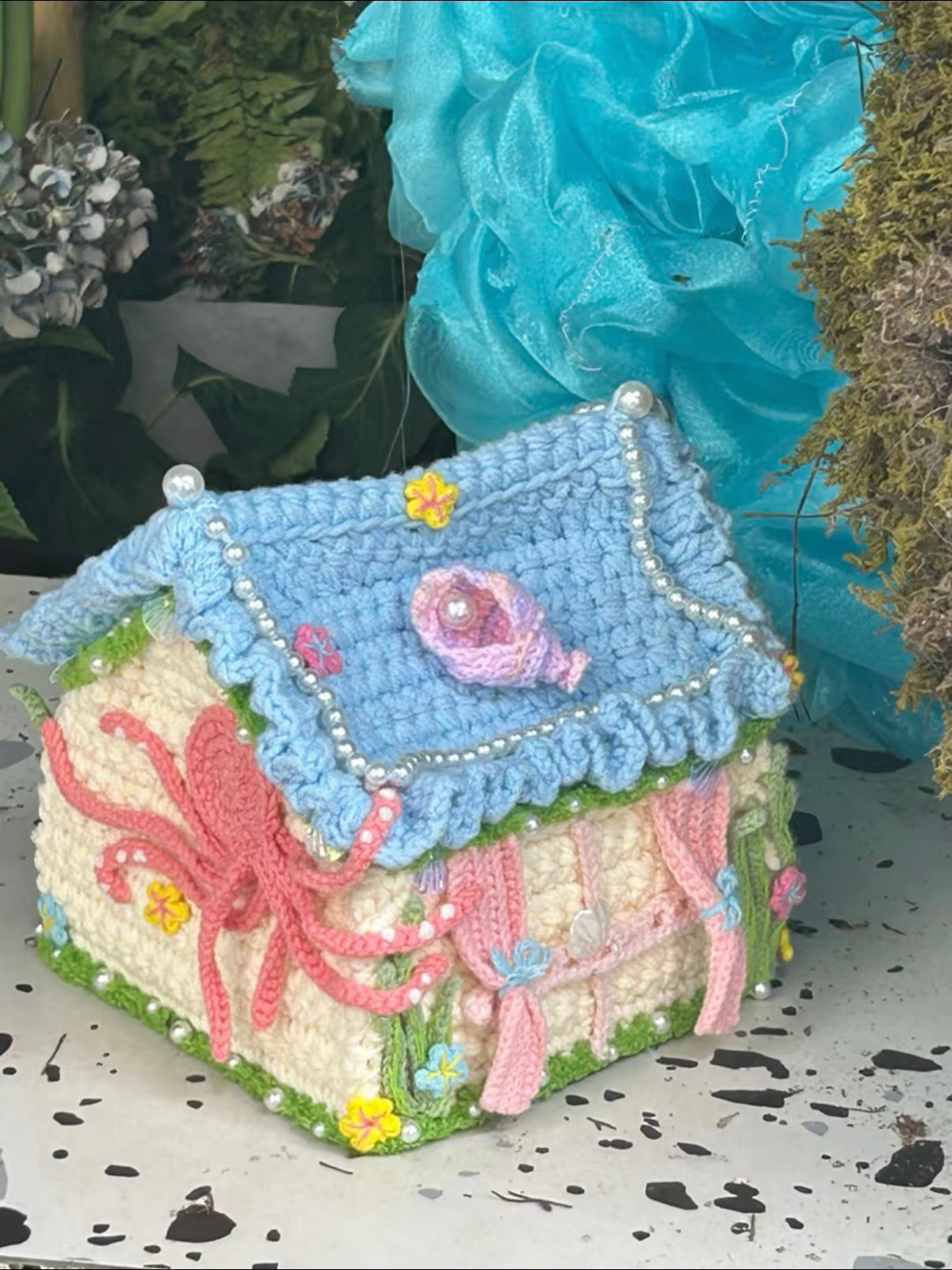 Handmade Crochet Fairy House Bag, Whimsical Fairycore House Handbag