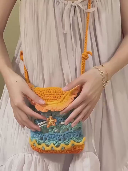 Sac en crochet fait main orange coucher de soleil – Adorable sac bandoulière d'été pour femme