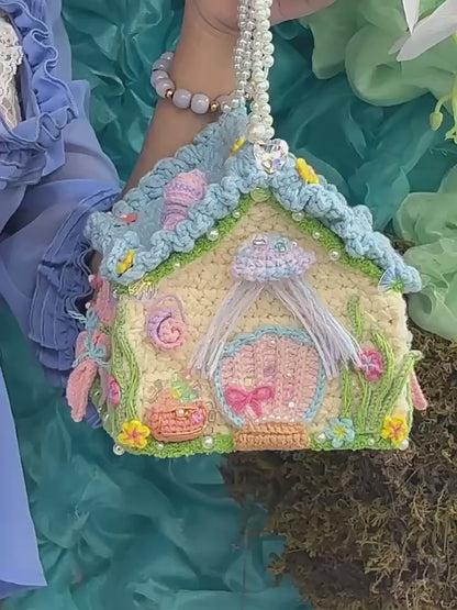 Handmade Crochet Fairy House Bag, Whimsical Fairycore House Handbag