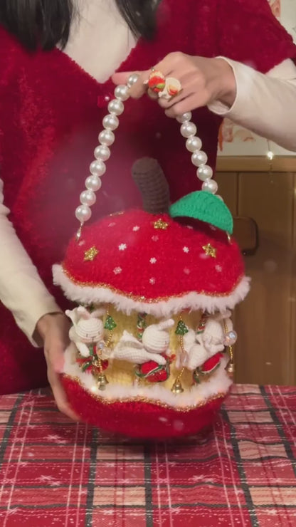 Sac de carrousel pomme en crochet fait main avec lumière, sac à main de Noël en crochet