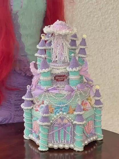 Boîte de rangement en crochet fait main, Décoration de château féérique, Organisateur château de princesse